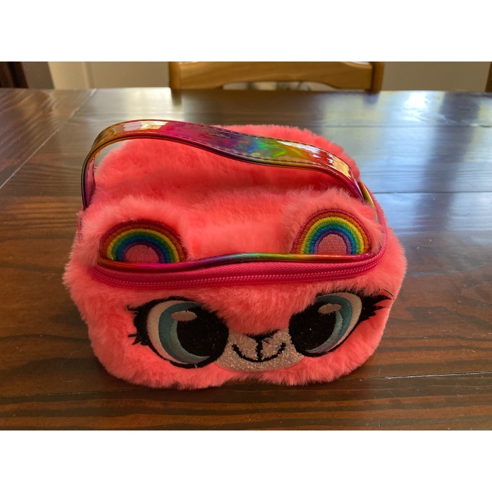 Claire's Izzy The Bear Pink Makeup Girls Bag Rainbow Ears Expressive Eyes